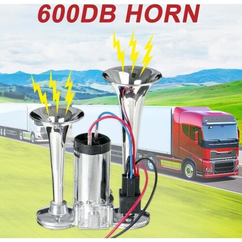 Durable Car Air Horn 12V 600DB Super Loud Dual Trumpet Air Horn Kit Universal Vehicle Loud Speaker Car Electronic Accessories
