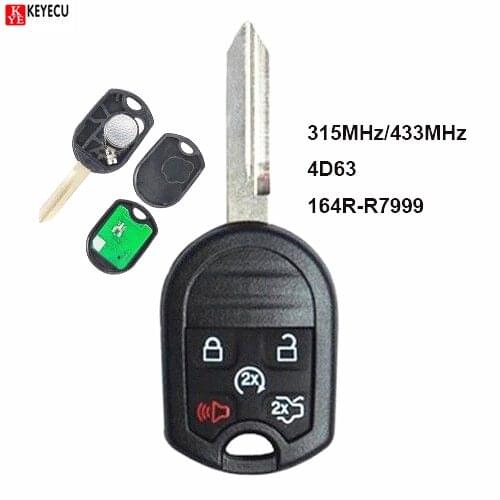 Keyecu Remote Car Key 5 Button Fob 315MHz/433MHz 4D63 for Ford Flex Explorer Taurus 2012 2013 2014 2015 2016 2017