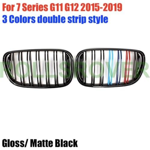 ROLLSROVER Front Bumper Grille Grill For 7 Series G11 G12 2015-2019 3 Colors Double Strip Car Styling