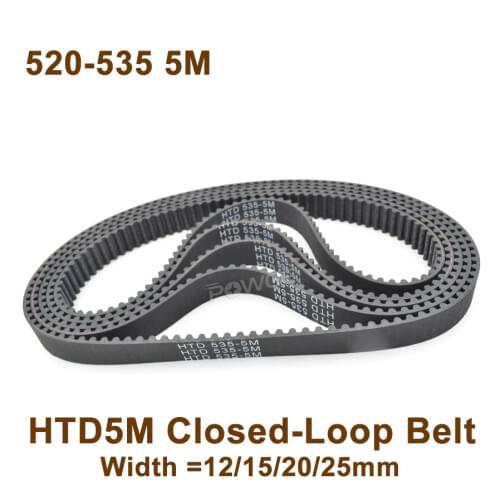 POWGE 520/525/530/535 5M Synchronous Belt Teeth=104/105/106/107 W=12/15/20 Closed-Loop HTD 5M Timing Belt Pulley 520-5M 535-5M