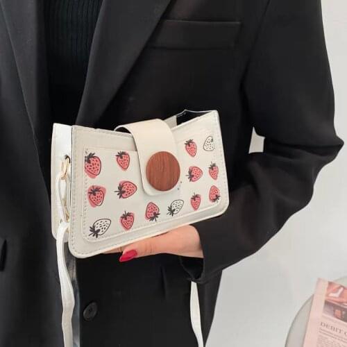 Shoulder Cross-Body Bags For Women Bolso Mujer Cartoon Printing Cat Strawberry 2021 Ins All-Match PU Coin Purse Messenger Bags