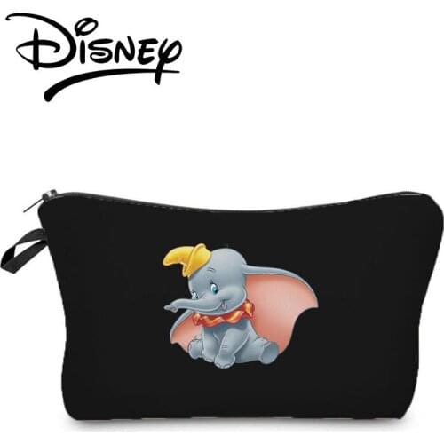 Disney Dumbo Printed Cosmetic Bag Women Makeup Bag Black Cartoon Elephant Storage Bag Child Pencil Case Portable Custom Pattern