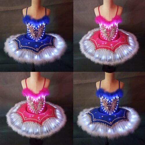 Led Feather Tutu Skirts Platter Luminous Ballet Dresses Children Ballet Tutu For Girls Kid Party Princess Wear