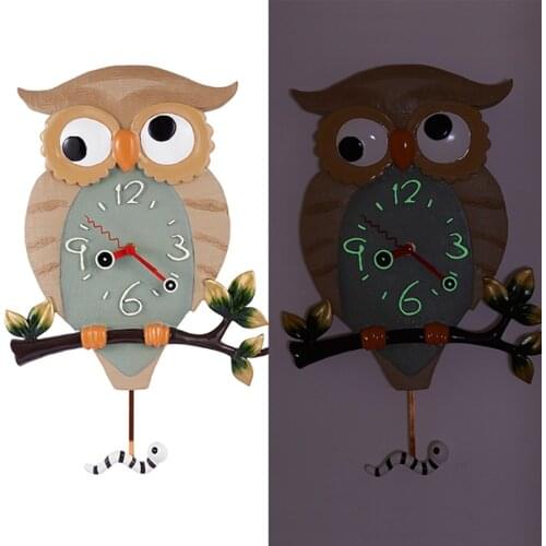 Luminous Owl Wall Clock Silent Creative Cartoon Children Watch Wall Simple Glowing Bedroom Modern Reloj Mural Home Decor ZB5WC
