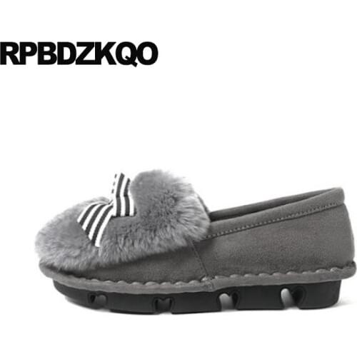 Suede Shallow Chinese Round Toe Black Slip On Women Flats Fur Grey Large Size Ladies Winter Designer Shoes China 2019 Casual