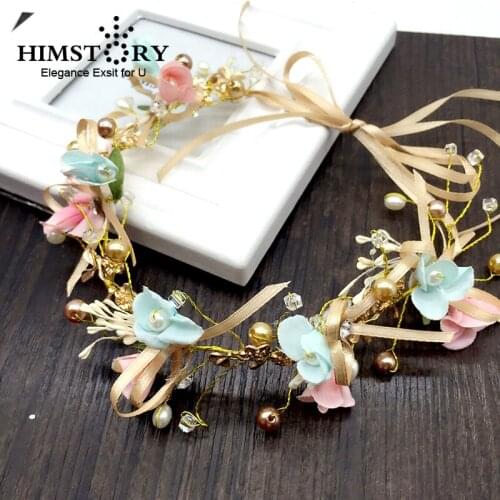 HIMSTORY Handmade Pearl Headband Floral Hairband Women Cute Jewelry Hair Ornaments Bridal Crown Wedding Accessories gifts