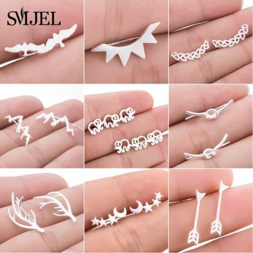 SMJEL Trendy Star Earrings Ear Climber Tiny Star Moon Stud Earrings For Women Everyday Jewelry Boho Elephant Animal Ear Cuff