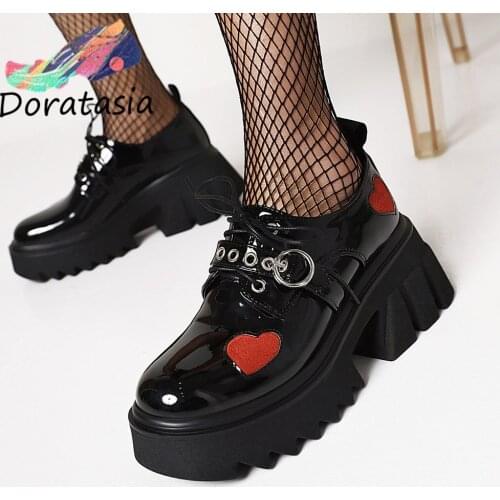 DORATASIA Brand Women Heart Lace Up Chunky Punk Design New Shoes Platform Thick Bottom Pumps Women Luxury Spring Pumps