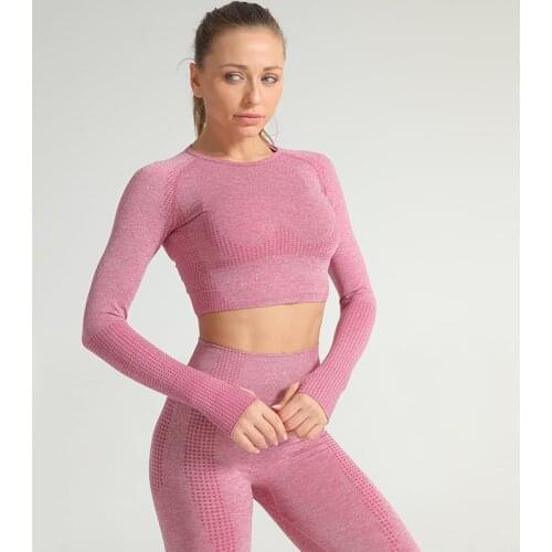 Women Seamless Fitness Tracksuit Mujer 2 Piece Set High Waist Leggings+Long Sleeve Top Female Casual Set New Fashion Running Set