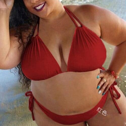 Bikini Sexy Ladies Plus Size Solid Color Straps Halter Bikini Split Swimsuit Ladies SwimwearBikini Set 2020