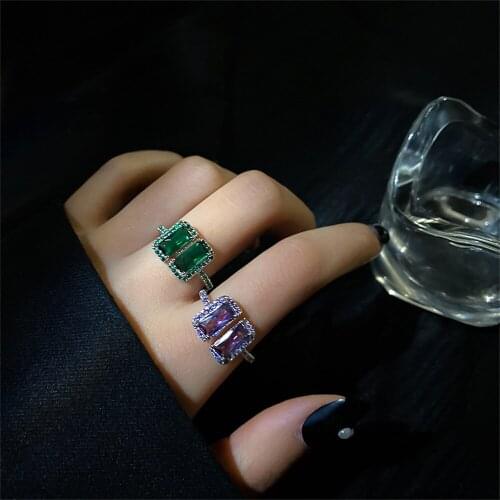 Women Ring Open Adjustable Ring Inlaid Green Crystals Purple Crystals Vintage Fashion Exquisite Gifts Birthday Gifts Open Ring