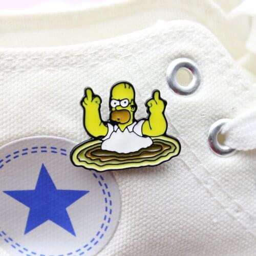 Frappuccino escape Lapel Pins Homer Simpson swirl badge cartoon Enamel Brooch despise gesture pop culture anime Gifts for kids