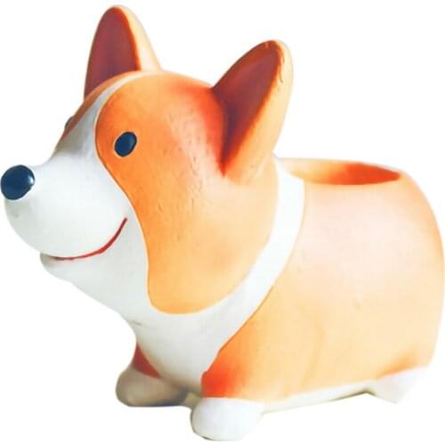 1Pc Creative Resin Corgi Succulent Plant Pots Mini Flower Pot Decorative Desktop Flowerpot Garden Home Garden Decoration