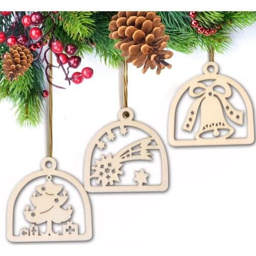 3PCS 9CM DIY Wooden Christmas Ornaments Unfinished Predrilled Wood Slices for Crafts Holiday Christmas Tree Hanging Decorations