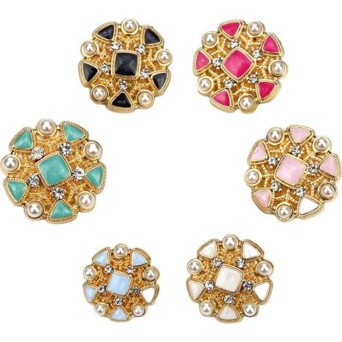 5 pcs high-grade diamond pearl inlaid golden hand-sewn buttons windbreaker jacket beautiful coat 6colors decorative buttons M-01