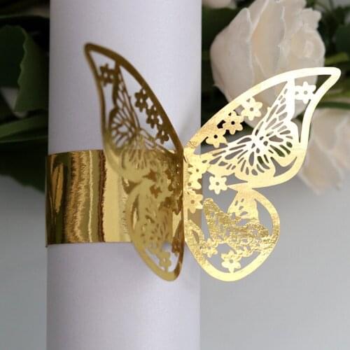 50pcs Butterfly Shaped Laser Cut Paper Napkins Rings Holders Hotel Birthday Wedding Xmas Party Favor Dinner Table Decoration