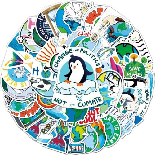 50pcs Cartoon Global Warming Climate Change Stickers for DIY Computer Luggage Scrapbook Laptop Motorcycle Skateboard Sticker
