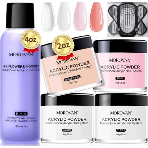 Morovan Acrylic Powder for Nail Art Decorations Crystal Manicure Set Kit Nail Monomer Liquid with Glitter for Nail Extension