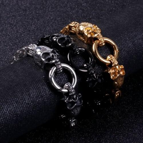 6MM Width Punk Mens Stainless Steel Skeleton Bracelet 3 Colors Motorcycle Rider Double Skeleton Chain Chain Bracelet Jewelry