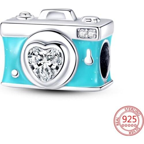 New 925 Sterling Silver Light Green Camera Charm Beads Fashion Women DIY Jewelry Fit Original Pandora Bracelet Pendant Necklace