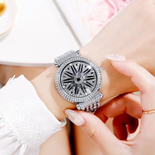 Cacaxi Top Brand Rotation Women Watches Luxury Diamond Hollow Watch Fashion Waterproof Bracelet Ladies Wristwatch Girls Gifts