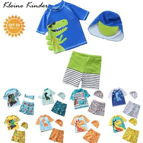 Childrens Swimwear Boys Cartoon Dinosaur Swimsuit Three Pieces Kids Bathing Suit With Hat Boys Swimming Suits Beach Surf Wear
