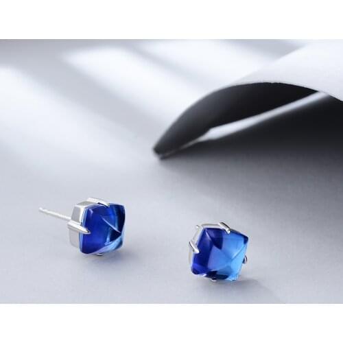 E Jewelry 925 Sterling Silver Blue Crystal Stud Earrings for Women Silver 925 Korean Girls Studs Earings Fashion Jewellery 2019