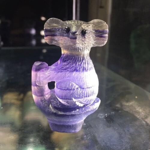 Natural Stone Figurines Colorful Fluorite Quartz Crystal Craft Carved Animals Koala Statue Reiki Healing for Home Decoration