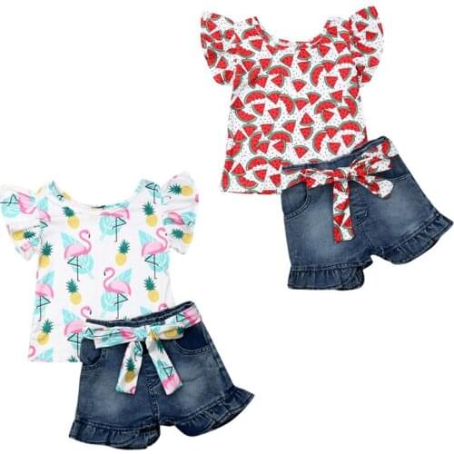 1-6Years Kids Baby Girls Floral Tops T-shirt Denim Pants Shorts Outfits Clothes