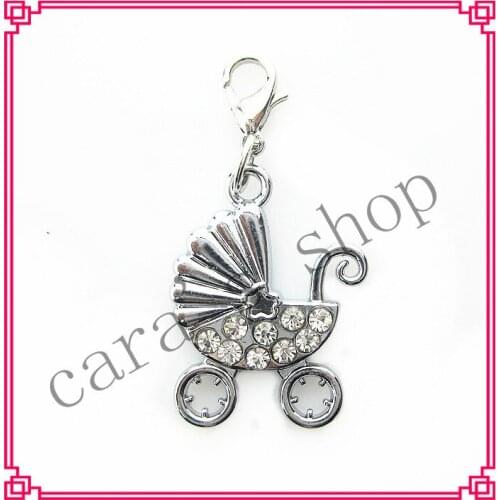 Hot selling crystal baby carriage dangle charms lobster clasp charms for floating lockets pendant charms diy jewelry