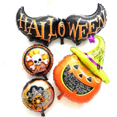 4pc pumpkin head big bats pirate skull shape foil balloons cartoon Halloween party bar decoration supplies balloon