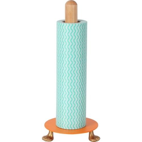 Kitchen paper towel rack vertical table set solid wood wipe hand roll paper holder free punching paper rack