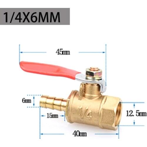 Brass barbed ball valve, 4-12 1/4''5/16''3/16'' barbed hose, female threaded copper joint connector, pipe joint adapter