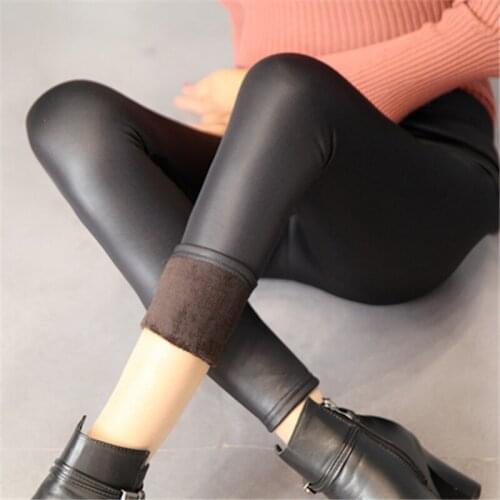 New Faux Leather Black Winter Leggings Sexy Slim legins Thin push up femme pants Thick Velvet Stretch Legging Women clothing