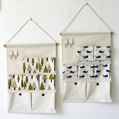Linen Cotton 7 Pockets Wall Door Closet Hanging Storage Bag Organizer Bedroom Toiletry Hook Cloth Pouch Office Magazine Wardrobe