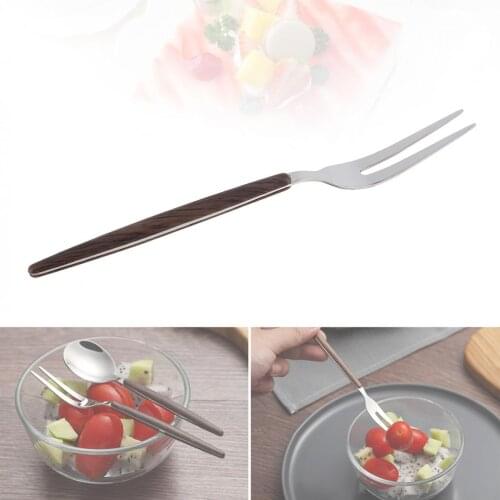 Small Exquisite Thickened Wood Grain Pattern 304 Stainless Steel Tableware Fruit Fork for Kitchen Food Tableware Dinnerware