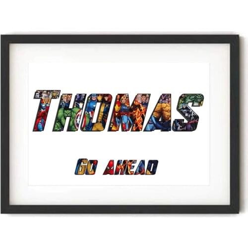 Marvel Avengers Them Personalised Pictures Name Word Custom Print on Canvas Art Superhero Wall Paintings Kids Room Decoration