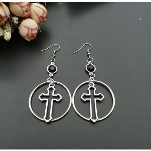 Fashion Handmade Simple Cool Punk Vintage Color Cross Charms Drop Earrings Jewelry Best Gift for Women Girls