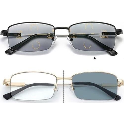 Newest Multi Focal Progressive Reading Glasses Men Photochromic Anti Blue Prescription Glasses Metal Half Frame 1.5 2.5