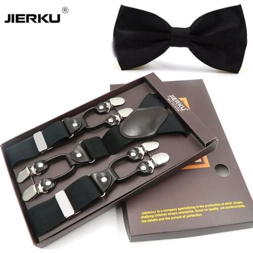 Mans Suspenders Set New Braces with Bow Tie Vintage Casual 6 Clips Suspensorio Trousers Strap Father/Husbands Gift
