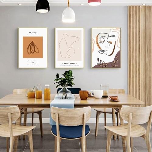 Nordic Minimalist Wall Art Canvas Painting Abstract Line Face Drawing Quotes Posters and Prints Pictures for Living Room Decor