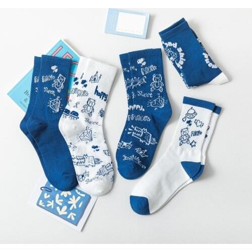 Socks Women Fashion Cute Cartoon Cotton Japanese Korean Socks Christmas Kawaii Bear Harajuku Calcetines Streetwear Female Sock