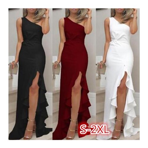 New Evening Party Women Sexy Bright Off Shoulder 3/4 Sleeve High Split Maxi Dress
