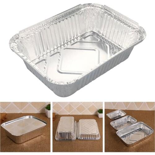 10Pcs Disposable BBQ Aluminum Foil Pans Take-out Food Containers Rectangle Lunch Box Grill Catch Tray Kitchen Supplies