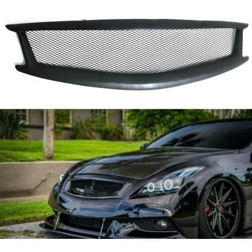 For Infiniti G G37 Nissan Skyline 2008-2013 2 Door Only Matte Black Replacement Upper Bumper Hood Mesh Grid Front Grille Grill