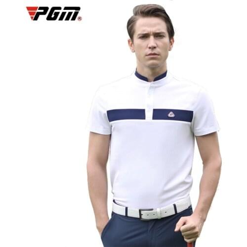 PGM Golf Mens Stand Collar White Clothes Summer Quick-Drying Sport Short Sleeve T-shirt YF259