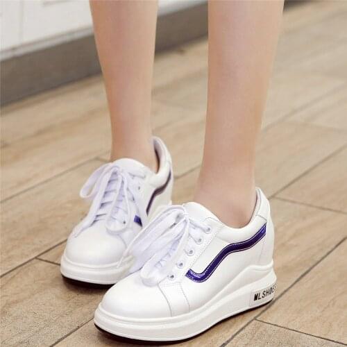 Travel Sports Shoes Women Lace Up Genuine Leather Wedges High Heel Ankle Boots Female Round Toe Fashion Sneakers Walking Shoes