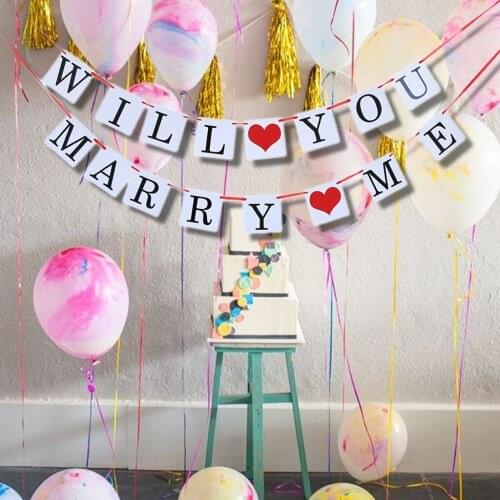 Red Heart Charms WILL YOU MARRY ME Paper Bunting Wedding Decor Supplies Ornaments Banner Engagement Party Garland