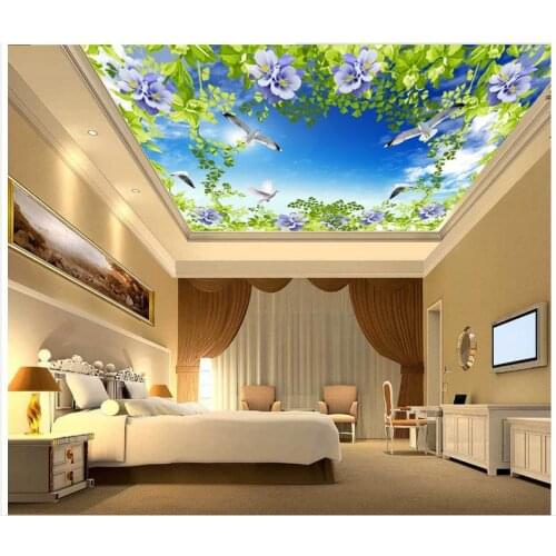 Custom ceiling wallpapers 3d zenith mural Beautiful dream is pure and fresh flowers ceiling frescoes wall papers home decor
