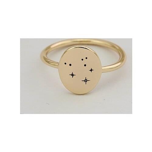 Simple Personality Libra Zodia Oval Gold Plated Engraved Ring Ladys Finger Ring